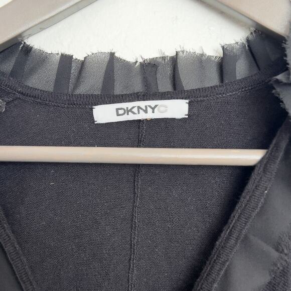 VIntage DKNY Ruffle Shrug 3/4 Sleeve Knit Sweater Hook Eye Small Black Y2K 2000 - Picture 2 of 5